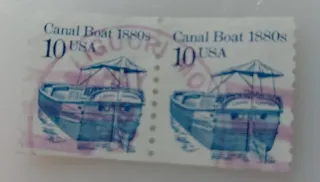 United States 1987 10 USA Canal Boat 10c Coil stamp, photographed by a collector