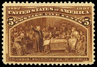 United States 1893 5c Columbian stamp, photographed by a collector