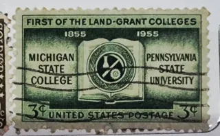 United States 1955 3 cents Land-Grant Colleges 3c stamp, photographed by a collector