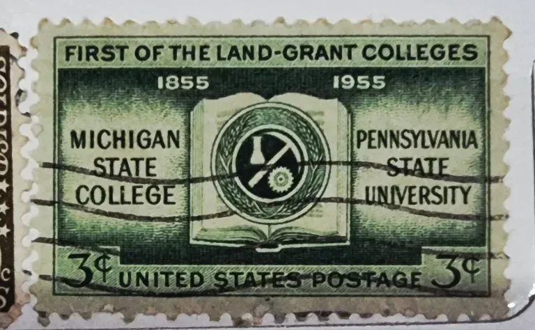 United States 1955 3 cents Land-Grant Colleges 3c stamp, photographed by a collector