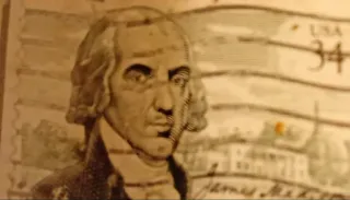 United States 2001 34 cents James Madison 34c stamp, photographed by a collector
