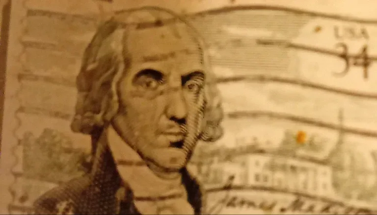 United States 2001 34 cents James Madison 34c stamp, photographed by a collector
