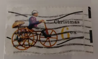 United States 1970 6 cents Antique Toy Tricycle 6c Christmas stamp, photographed by a collector