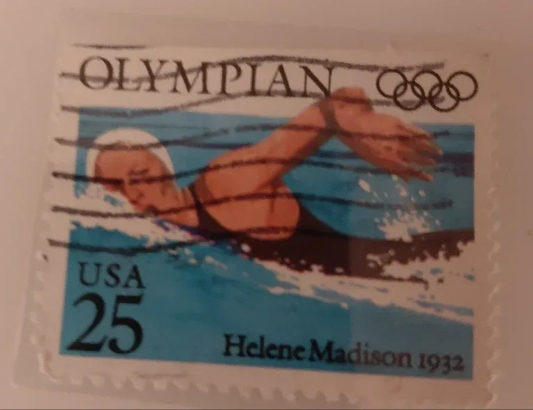 United States 1990 25 cents Helene Madison 25c Olympian stamp, photographed by a collector