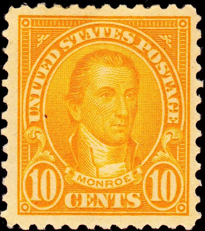 United States 1925 10c James Monroe stamp, photographed by a collector