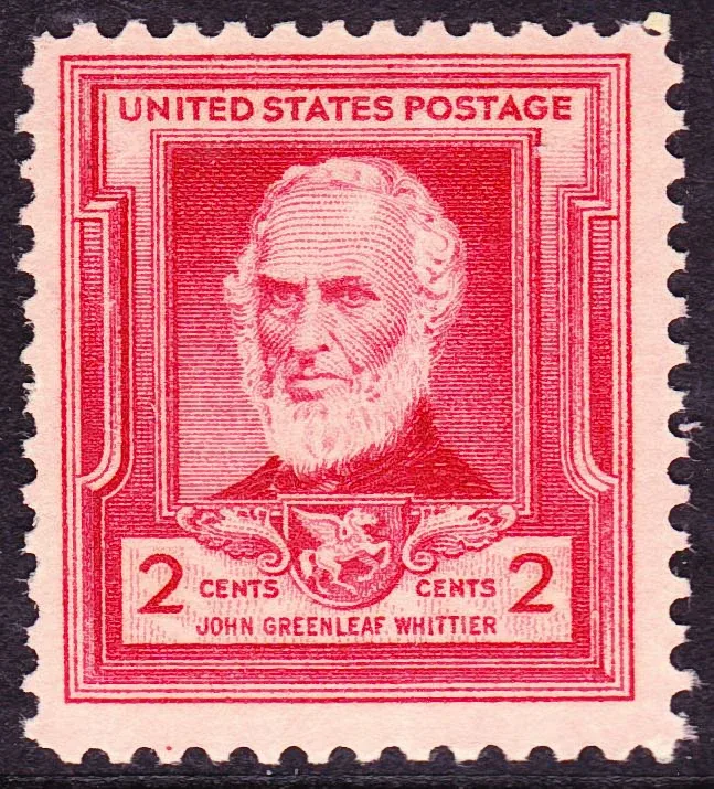 United States 1940 2c John Greenleaf Whittier stamp, photographed by a collector