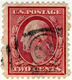 United States 1908 2c Washington stamp, photographed by a collector