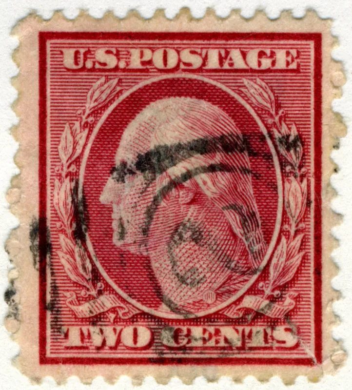 United States 1908 2c Washington stamp, photographed by a collector
