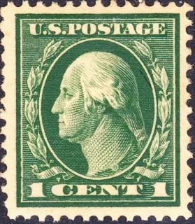 United States 1912 1c George Washington stamp, photographed by a collector