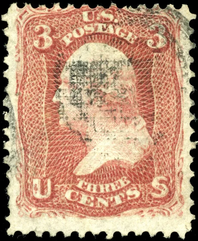 United States 1867 3c F grill stamp, photographed by a collector