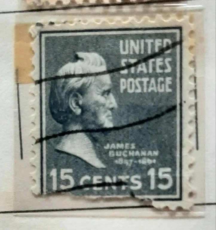 United States 1938 15c James Buchanan Issue stamp, photographed by a collector