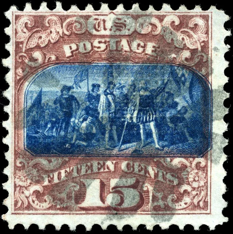 United States 1869 15c Landing of Columbus 15c 1869 stamp, photographed by a collector