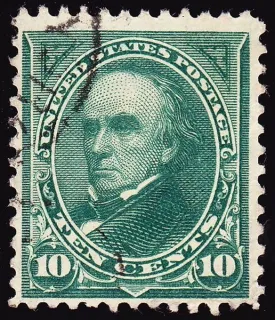 United States 1894 10c Daniel Webster stamp, photographed by a collector