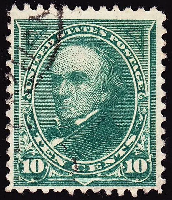 United States 1894 10c Daniel Webster stamp, photographed by a collector