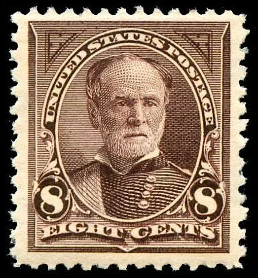 United States 1895 8c William Tecumseh Sherman stamp, photographed by a collector