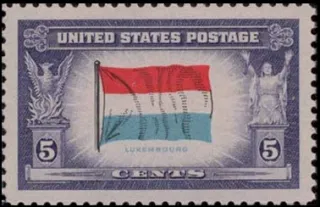 United States 1943 5 cents Overrun countries Luxembourg stamp, photographed by a collector