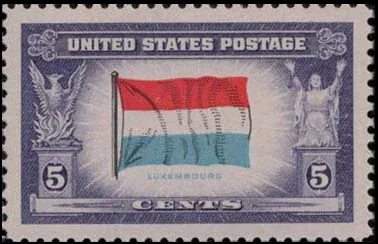 United States 1943 5 cents Overrun countries Luxembourg stamp, photographed by a collector