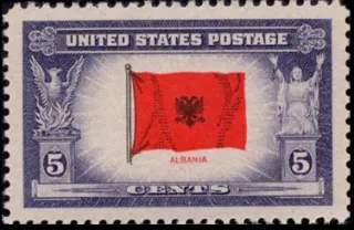 United States 1943 5 cents Overrun countries Albania stamp, photographed by a collector