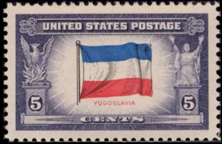 United States 1943 5 cents Overrun countries Yugoslavia stamp, photographed by a collector