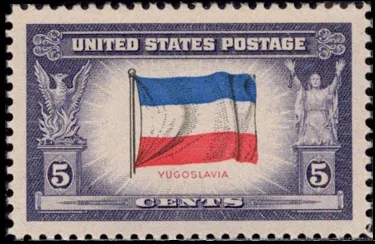 United States 1943 5 cents Overrun countries Yugoslavia stamp, photographed by a collector