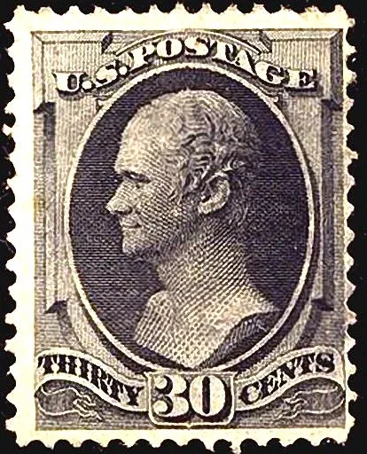 United States 1870 30c Alexander Hamilton stamp, photographed by a collector
