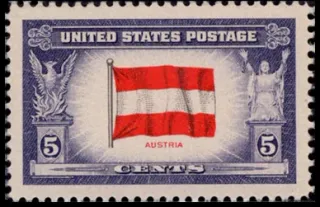 United States 1943 5 cents Overrun countries Austria stamp, photographed by a collector