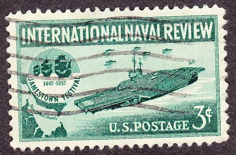 United States 1957 3c Naval Review 1957issue stamp, photographed by a collector