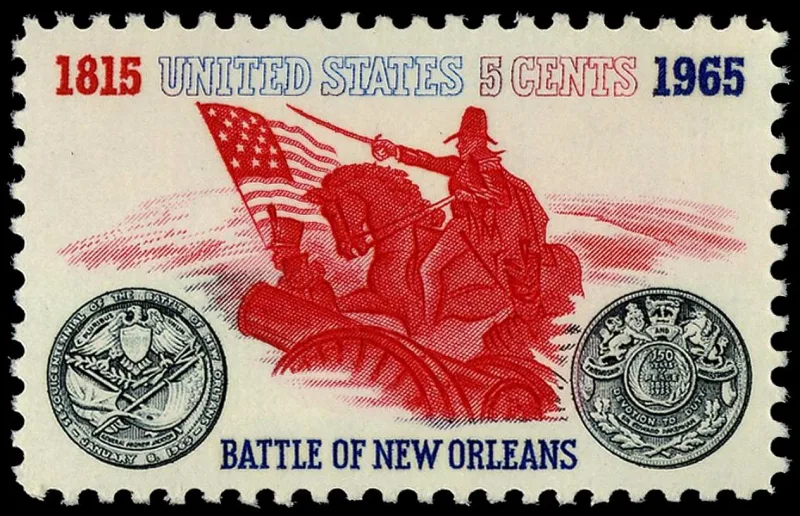 United States 1965 5c Battle of New Orleans stamp, photographed by a collector