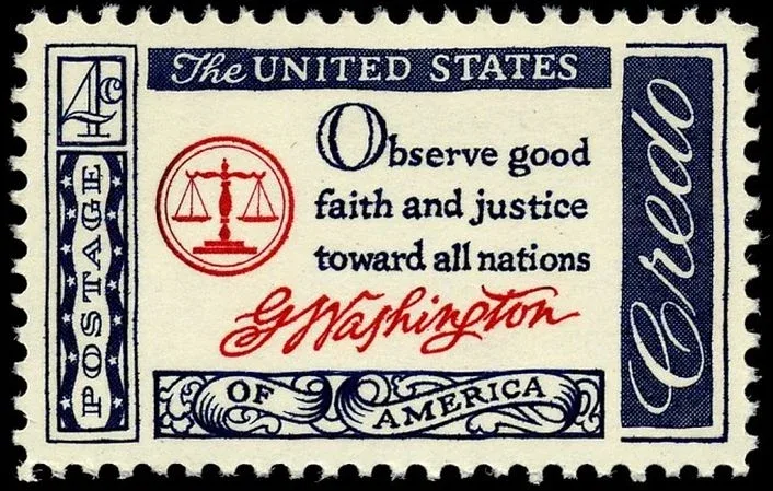 United States 1960 4c Washington Credo stamp, photographed by a collector
