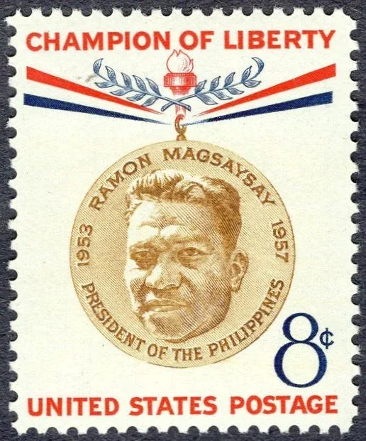 United States 1958 8c Magsaysay stamp, photographed by a collector