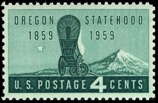 United States 1959 4 cents oregon statehood stamp, photographed by a collector
