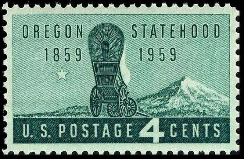 United States 1959 4 cents oregon statehood stamp, photographed by a collector