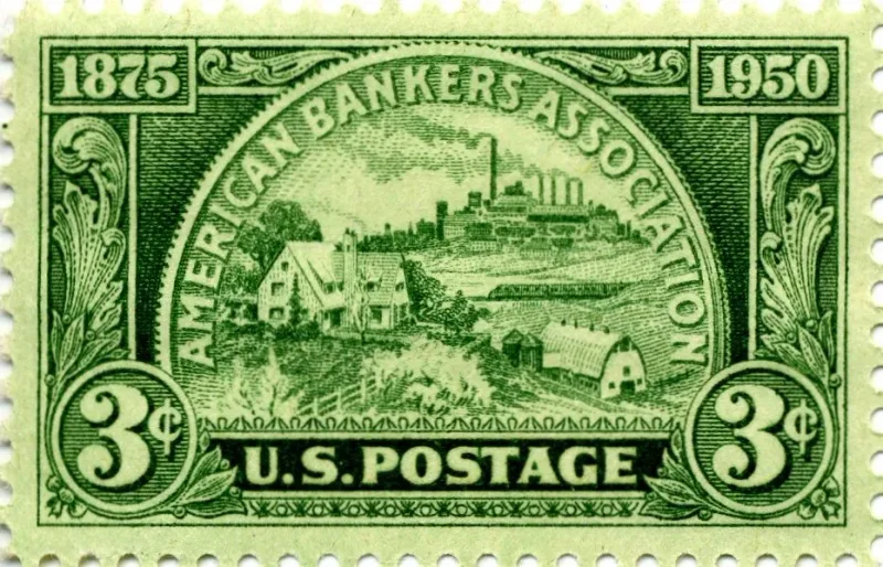 United States 1950 3 cents AmericanBankersAssociation stamp, photographed by a collector
