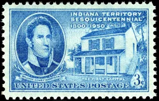 United States 1950 3c William H Harrison stamp, photographed by a collector