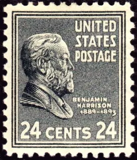 United States 1938 24c Benjamin Harrison stamp, photographed by a collector