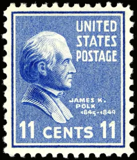 United States 1938 11c James K Polk stamp, photographed by a collector