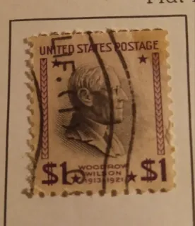 United States 1938 $1 Woodrow Wilson stamp, photographed by a collector