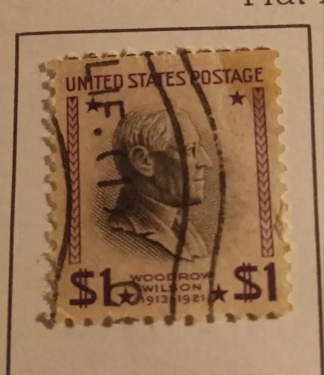 United States 1938 $1 Woodrow Wilson stamp, photographed by a collector