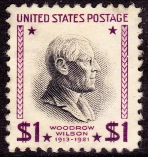 Another photo of the United States 1938 $1 Woodrow Wilson stamp