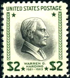 United States 1938 $2 Warren G Harding stamp, photographed by a collector