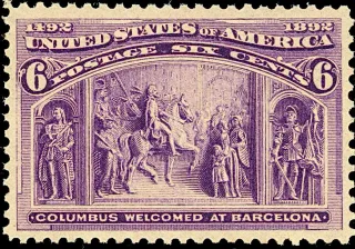 United States 1893 6c Columbian stamp, photographed by a collector
