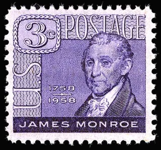 United States 1958 3c James Monroe stamp, photographed by a collector