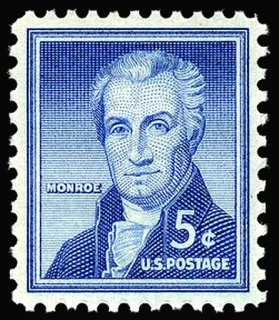 United States 1954 5c James Monroe stamp, photographed by a collector