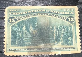 United States 1893 15c Columbian stamp, photographed by a collector