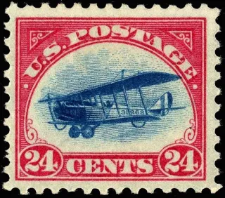 Another photo of the United States 1918 24c Inverted jenny stamp