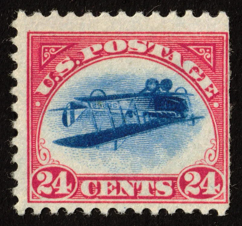 United States 1918 24c Inverted jenny stamp, photographed by a collector