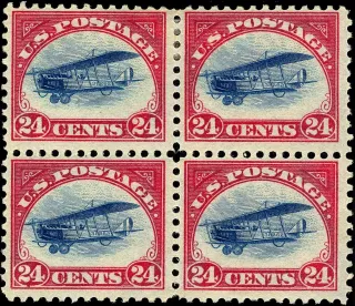 Another photo of the United States 1918 24c Inverted jenny stamp