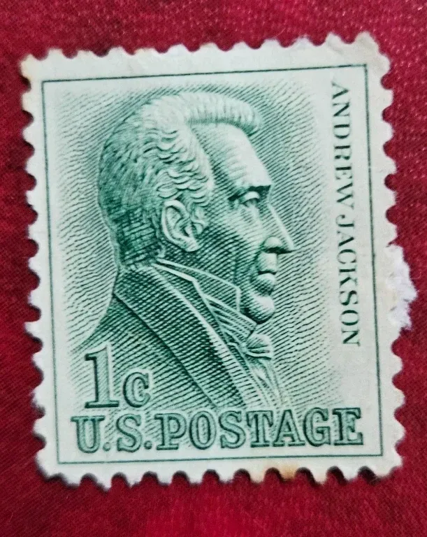 United States 1963 1c Andrew Jackson stamp, photographed by a collector