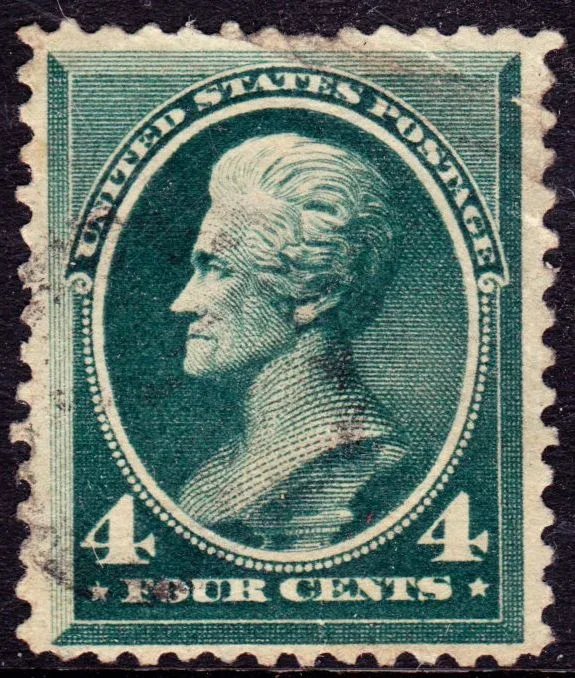 United States 1883 4c Andrew Jackson stamp, photographed by a collector