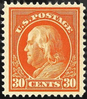 United States 1914 30c Wash Frank Franklin stamp, photographed by a collector